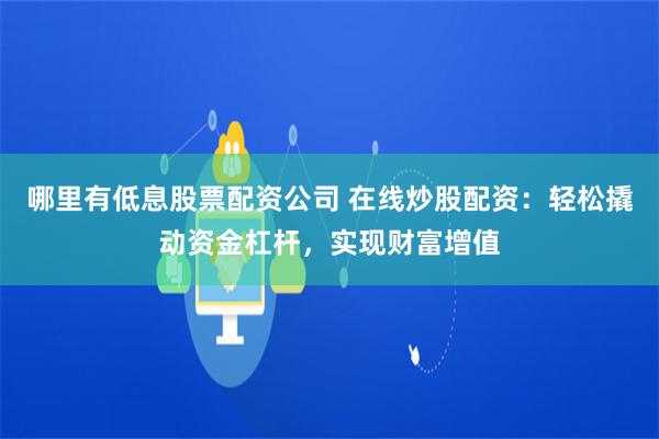 哪里有低息股票配资公司 在线炒股配资：轻松撬动资金杠杆，实现财富增值